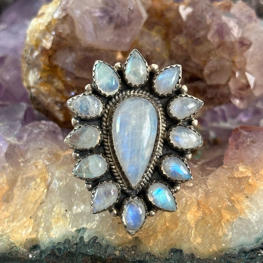 Rainbow Moonstone Statement Adjustable Sterling S… - image 4